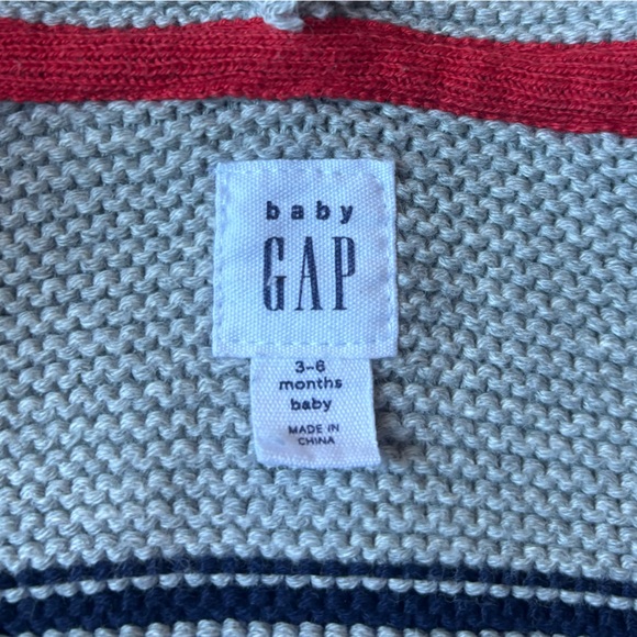 GAP Baby Knit Hooded Cardigan Striped Sweater 3-6 Months Animal Bear Cute Cotton - Picture 7 of 10